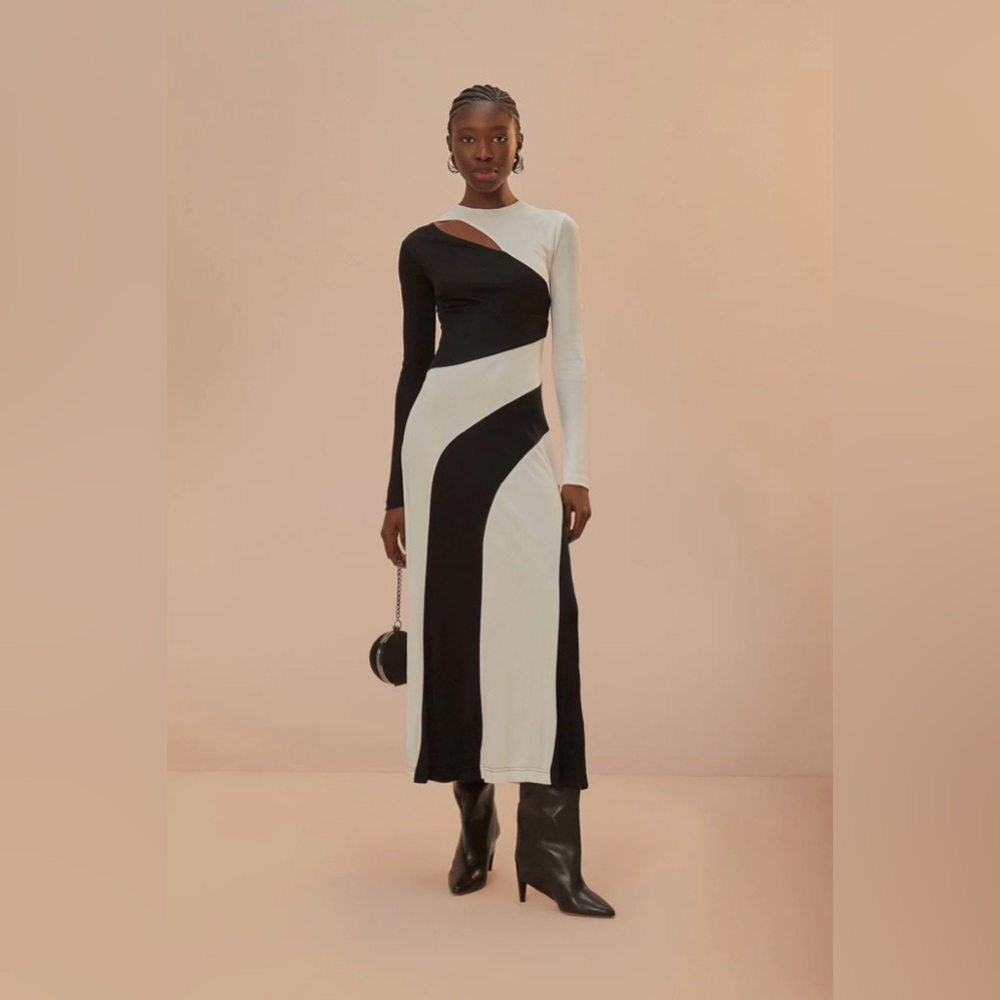 Farm Rio Cut Out Long Sleeve Colorblock Midi Dress Size XS